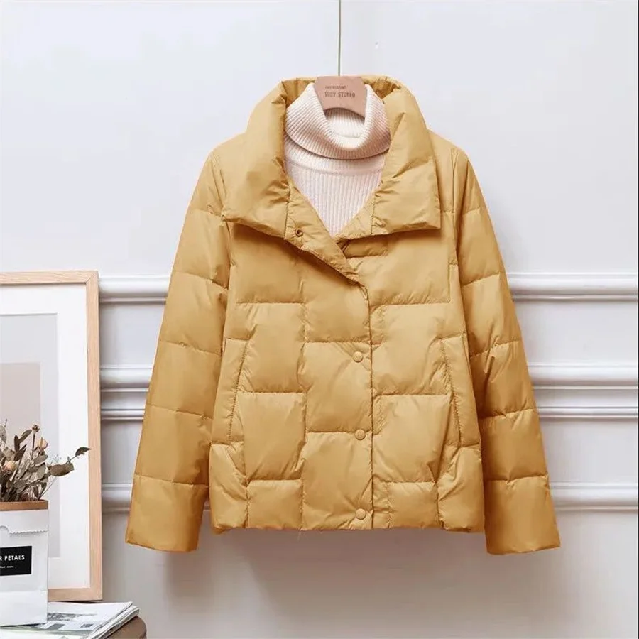 

Korean Winter Parkas Ultralight Thin Down Jacket Women Hooded Long Sleeve Slim Short Warm Coat Female Student Outerwear