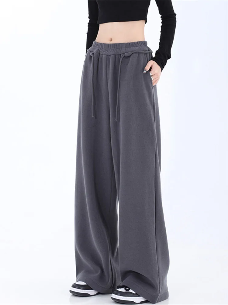 Korean Style Oversize Women Dark Grey Jogging Sweatpants Korean Fashion Sports Pants Casual Harajuku Wide Leg Joggers Trousers