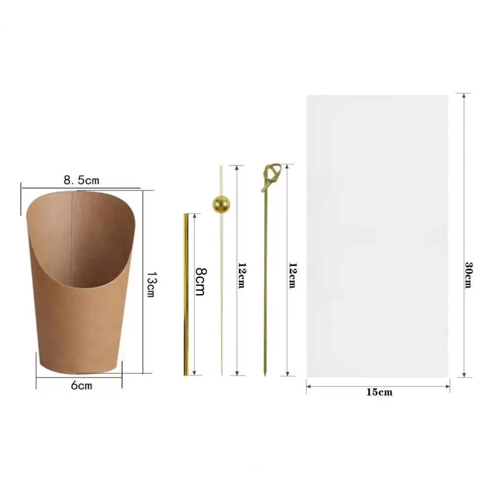 1 Set Disposable French Fry Holder Charcuterie Cup With Cocktail Picks 14Oz Snack Appetizer Paper Cup Kit with Transparent Bags