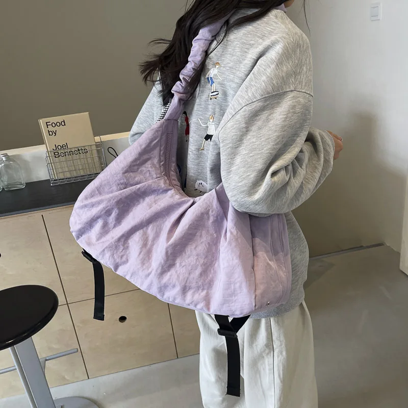 솔리드 컬러 대용량 여행 가방 휴대용 Drawstring 어깨 가방 다기능 스포츠 피트니스 가방 2025 새로운 패브릭 가방