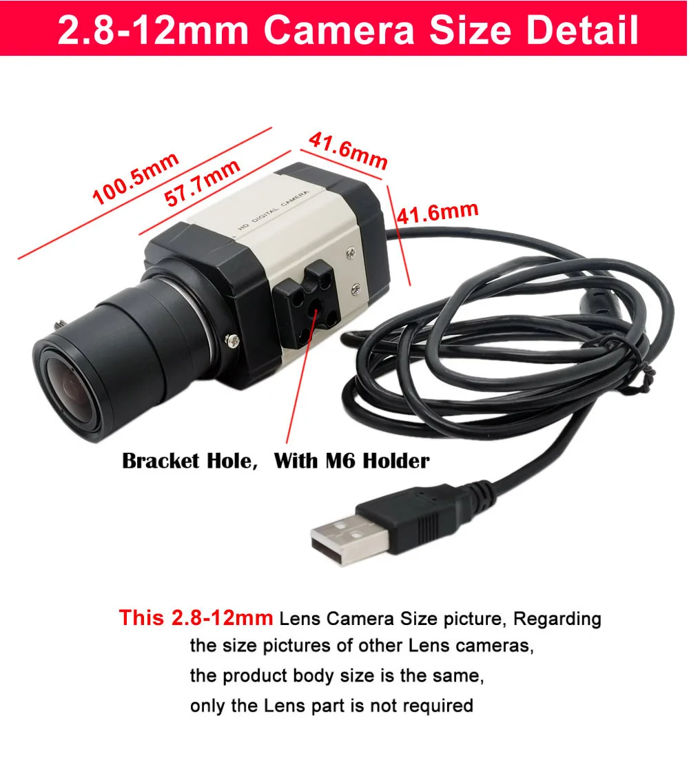Industrial Full HD 4MP / 5MP CMOS IMX335 USB Web Camera 2.8-12mm/5-50mm Varifocal Zoom Lens 30fps High Speed USB2.0 Video PC Cam 4