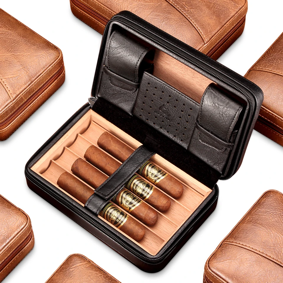 Travel Leather Cigar Case with Humidity Pack