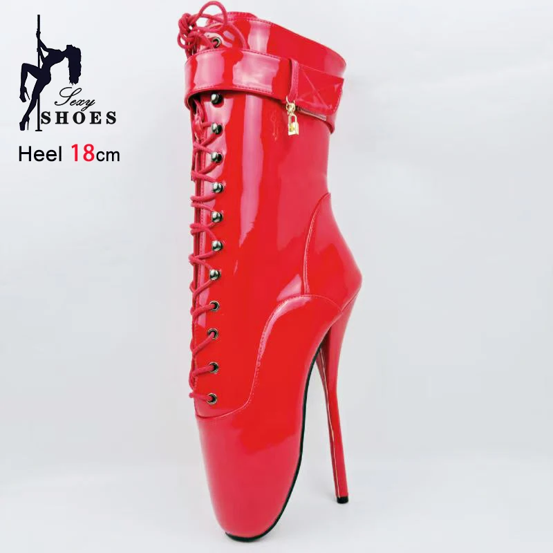 On Sale Ballet Ankle Boots Women 18CM Ultra high heels Red Ballet Training Shoes Lock Wrap Strap Sexy Fetish Pointy Short Boots