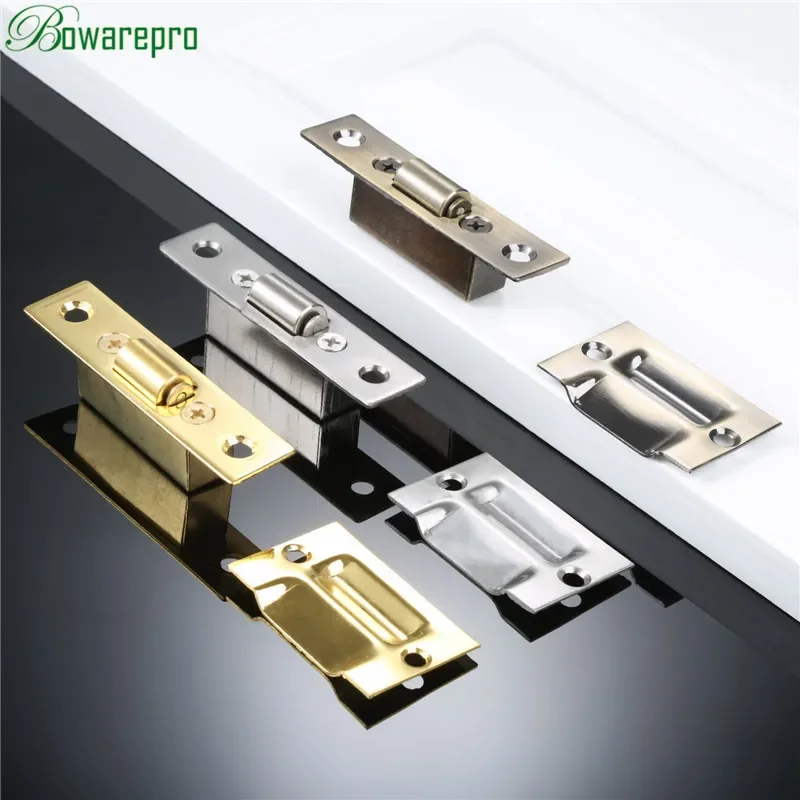 1Pc Stainless Steel Cabinet Door Latches Cupboard Cabinet Kitchen Wardrobe Roller Latch Lock Wooden Door Stops FurnitureHardware