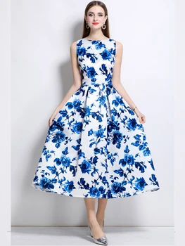 Elegant Printed Sleeveless Slim Fit A-Line Dress 2025 Summer New Fashionable Women'S Clothing 1