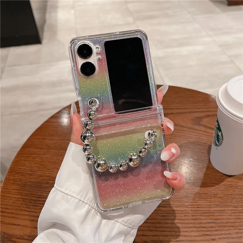 Love Pearl Bracelet Mobile Phone Case Is Suitable For Samsung Galaxy Z Fold  5 Solid Color For Find N2 Flip Back Cover - AliExpress