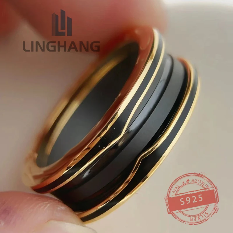 

1: 1Customized Rose Gold Ceramic Diamond Set Rings for Women 925 Silver Luxury Classic Jewelry Valentine's Day Gift