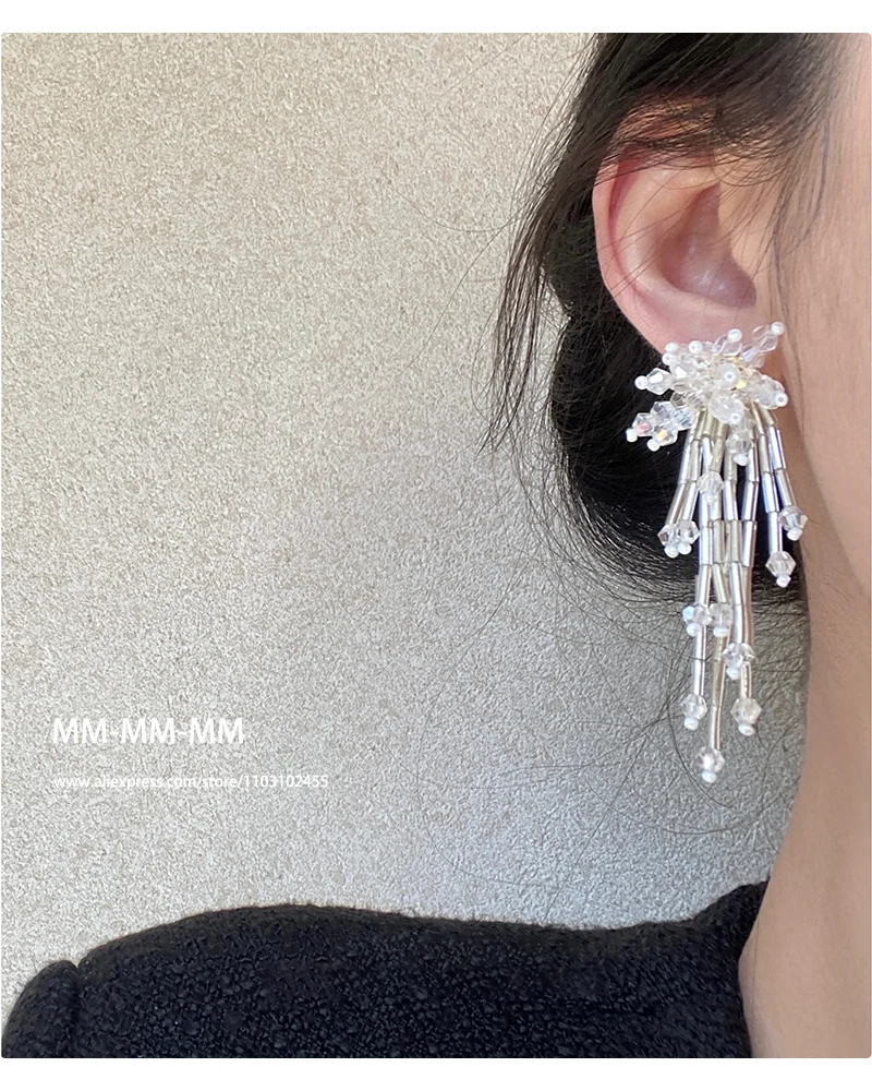 2025, handgefertigte baumelnde Ohrringe mit Kristallquasten | Barockes Perlen-Feuerwerk-Blumendesign | Eleganter Statement-Schmuck für Damen – Detail 33