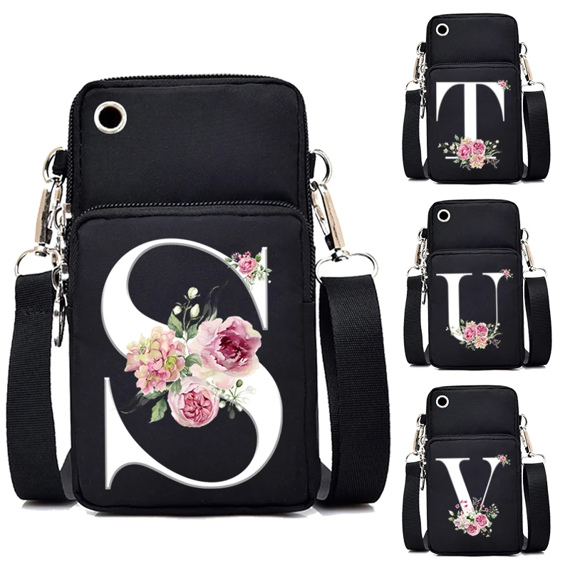 

Women Mini Mobile Phone Bag 26 Flower Alphabet A-Z Series Purse Handbag Vintage Letters Men Small Crossbody Bag Y2K Shoulder Bag