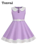 Tonval Peter Pan Collar Keyhole Front Sleeveless Summer Princess Dress for Girls 2023 New In Baby Kids Vintage Dresses 1