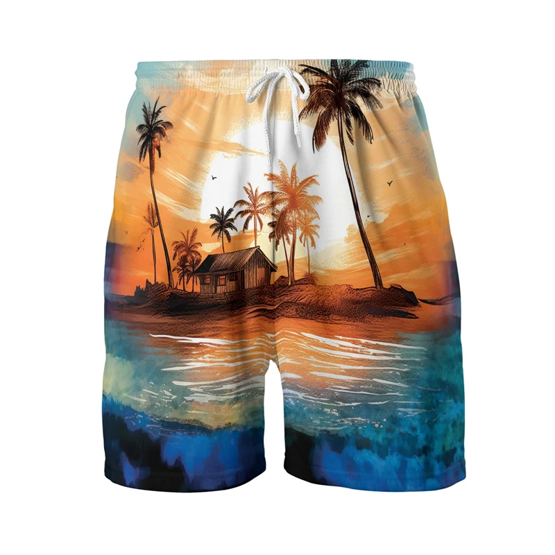 Tropical Party 3D Print Short Pants For Men Clothes Coconut Tree Parrot Beach Shorts Vacation Trunks Hawaiian Bermudas Trousers 5