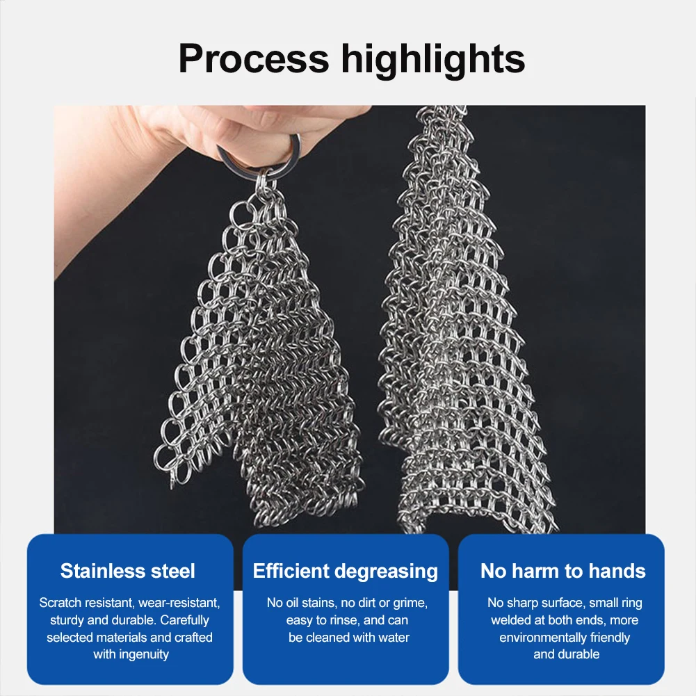 316 Stainless Steel Cast Iron Cleaner Chain Mail Scrubber Brush Pan Net Home Cookware Kitchen Tool Clean Kitchen Small Items 5