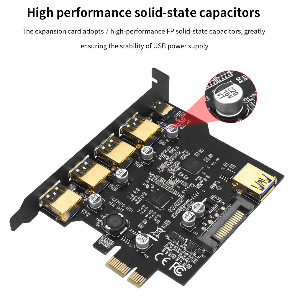 PCIe Expansion Card USB 3.2 PCIE 1X To USB 3.2 19in TYPE-C Gen1 Adapter Multiplier USB3.2 PCI E Controller 5Gbps