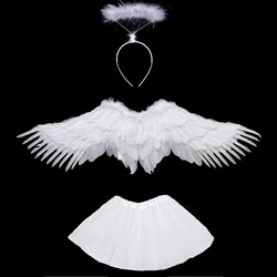 Women Girl White Black Angel Feather Wing Tutu Skirt Halo Ring Party Birthday Gift Wedding Cosplay Christmas Halloween Costume