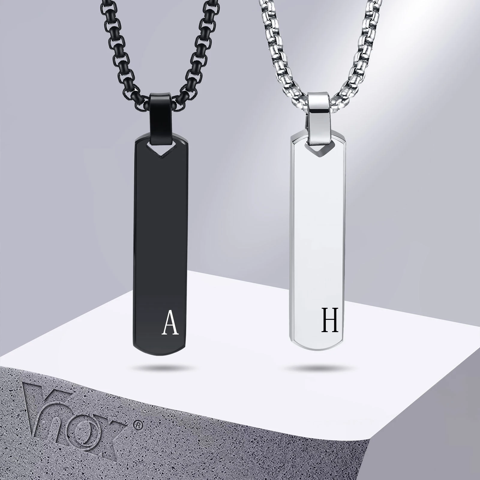 Vnox Initial Bar Necklace For Men, Thick Geometric Vertical Bar Pendant With Az Letters, Casual