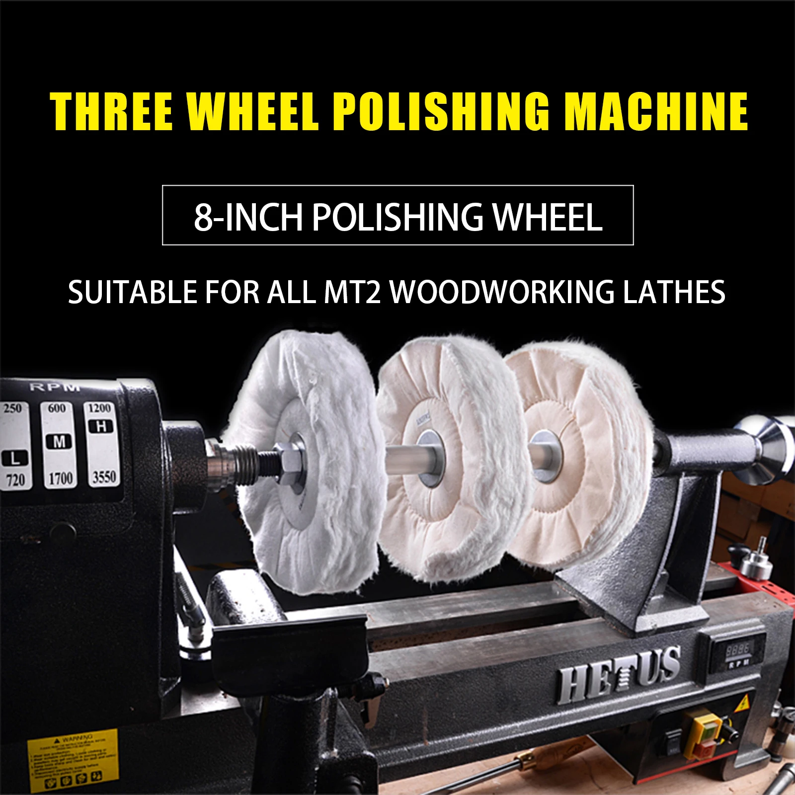 Woodworking 3-Step Lathe Buffing System,3-Wheel Bufffing Mandrel, MT2 Mounts