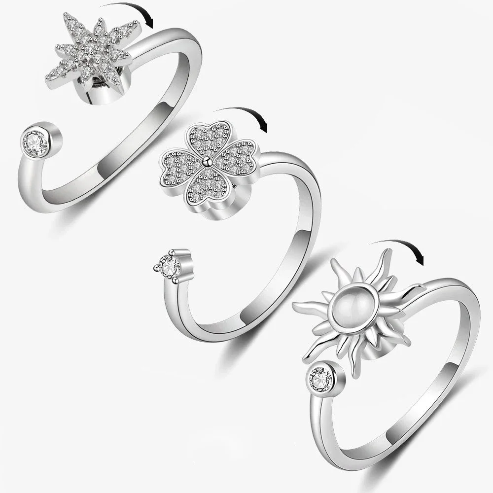 Anti Stress Anxiety Rotatable 925 Silver Zircon Flower Butterfly Opening Ring Women Spinner Fidget Gold Color Fashion Jewelry 2