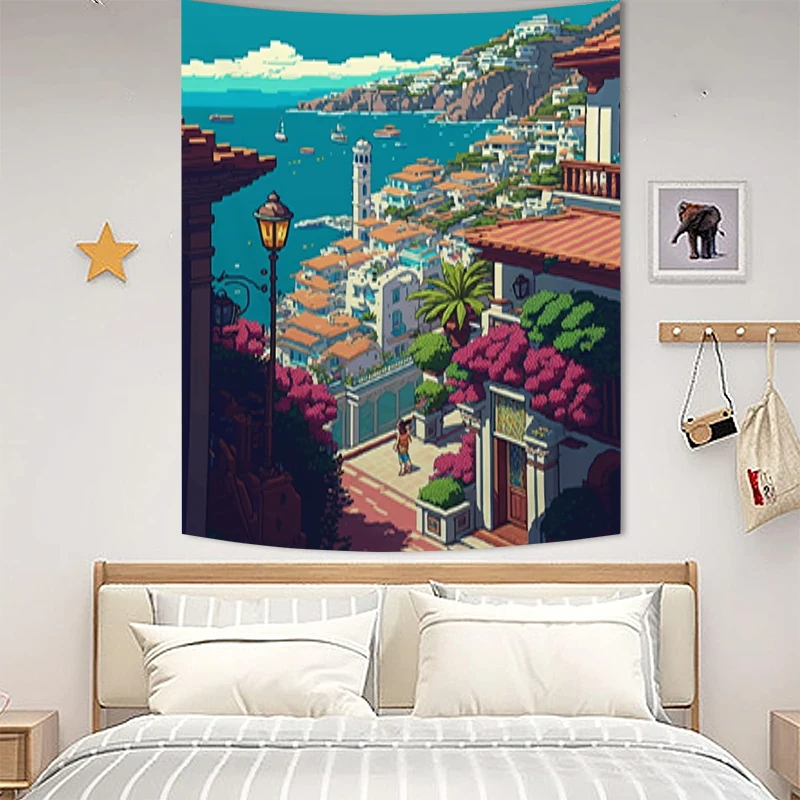 Tapries Cities Pixel Art Decorative Wall Tapestry Aesthetic for Bedroom Decoration Room Decor Luxury Decors Home Fabric tapestry decor