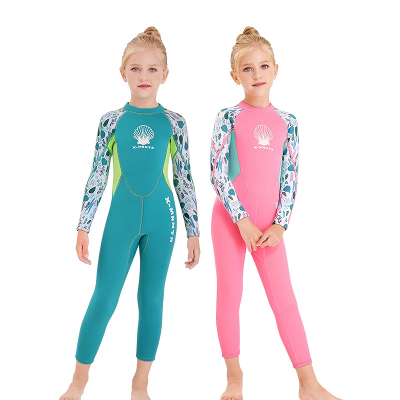 

2.5mm One Piece Girl Wetsuit Long Sleeve Sport Children Swimwear Outdoor Warm Kids Swimsuits Beach Patchwork Gril Diving Clothes