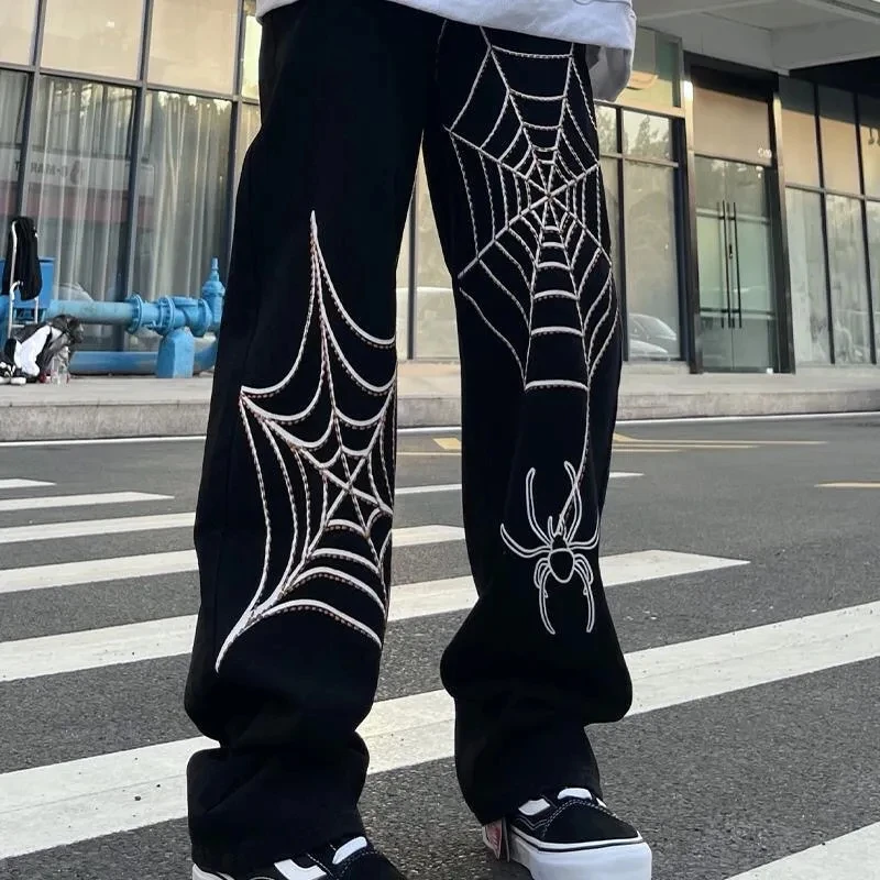 capris women High Street Loose Vintage Black Goth Pants Hip Hop Spider Web Printed Trousers Dropshipping Women Men Y2K Fashion Female Clothes ladies cropped trousers