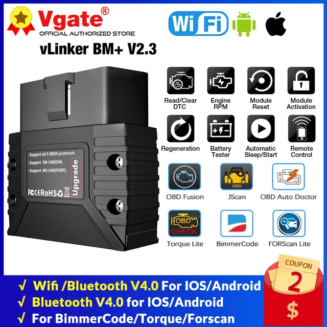 Vgate vLinker BM ELM327 OBD 2 OBD2 For BMW Bimmercode Scan wifi  Bluetooth-Compatible ODB2 Car Diagnostic Auto Tool ELM 327 V 1 5 -  AliExpress