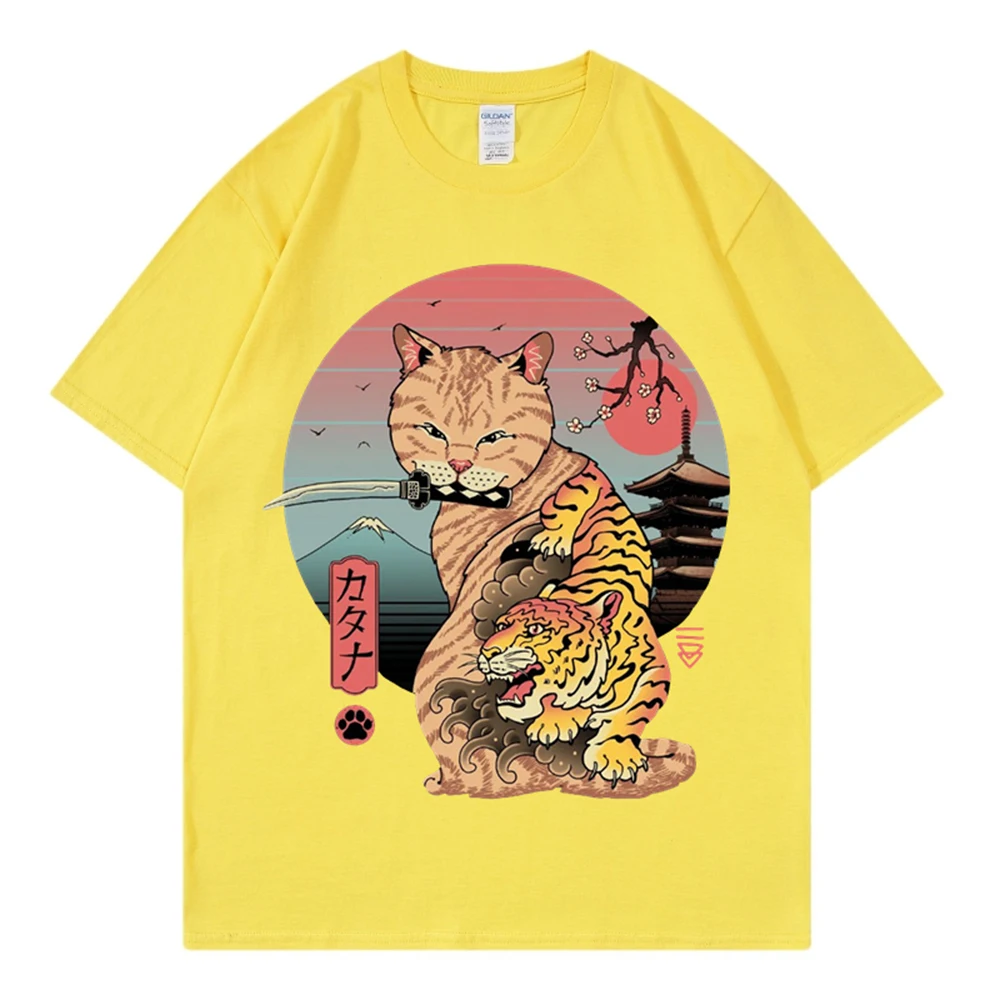 

Kawaii Cat T-Shirt Female Summer Fashion Print Short Sleeve Men's and Women's Oversized Tops Vintage Street Crewneck T-Shirt