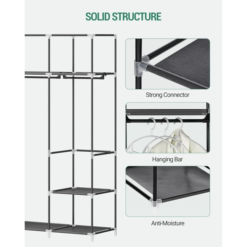 67 Inch Closet Wardrobe, Clothes Storage Organizer for Hanging Clothes with Cover, 4 Hanging rods, 9 Storage Shelves 4