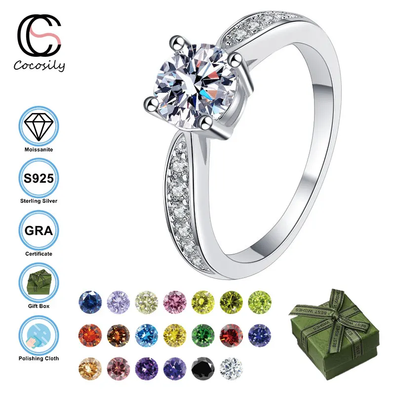 

Cocosily 1CT D Color Moissanite S925 Sterling Silver Single Row Drill Elegant Sweet Style Women's Diamond Ring Festival Jewelry