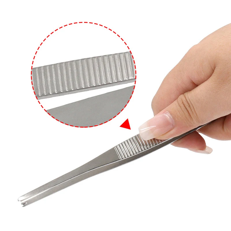 5Inch Stainless Steel Toothed Tweezers Home Tissue Tweezers Precise Grip Hook Head Heat Resistant Repairing Hand Tools
