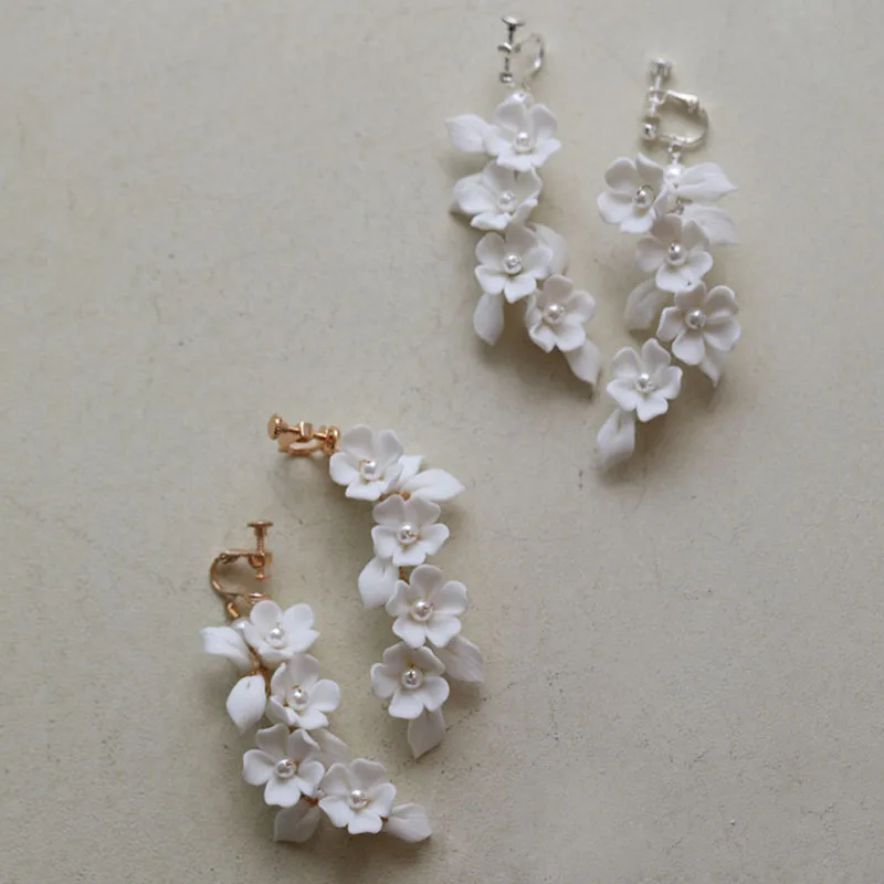SLBRIDAL Handmade Ins Style Sparkling Crystal Rhinestones Porcelain Flower Pearls Bridal Wedding Earring Women Girls Earrings 4