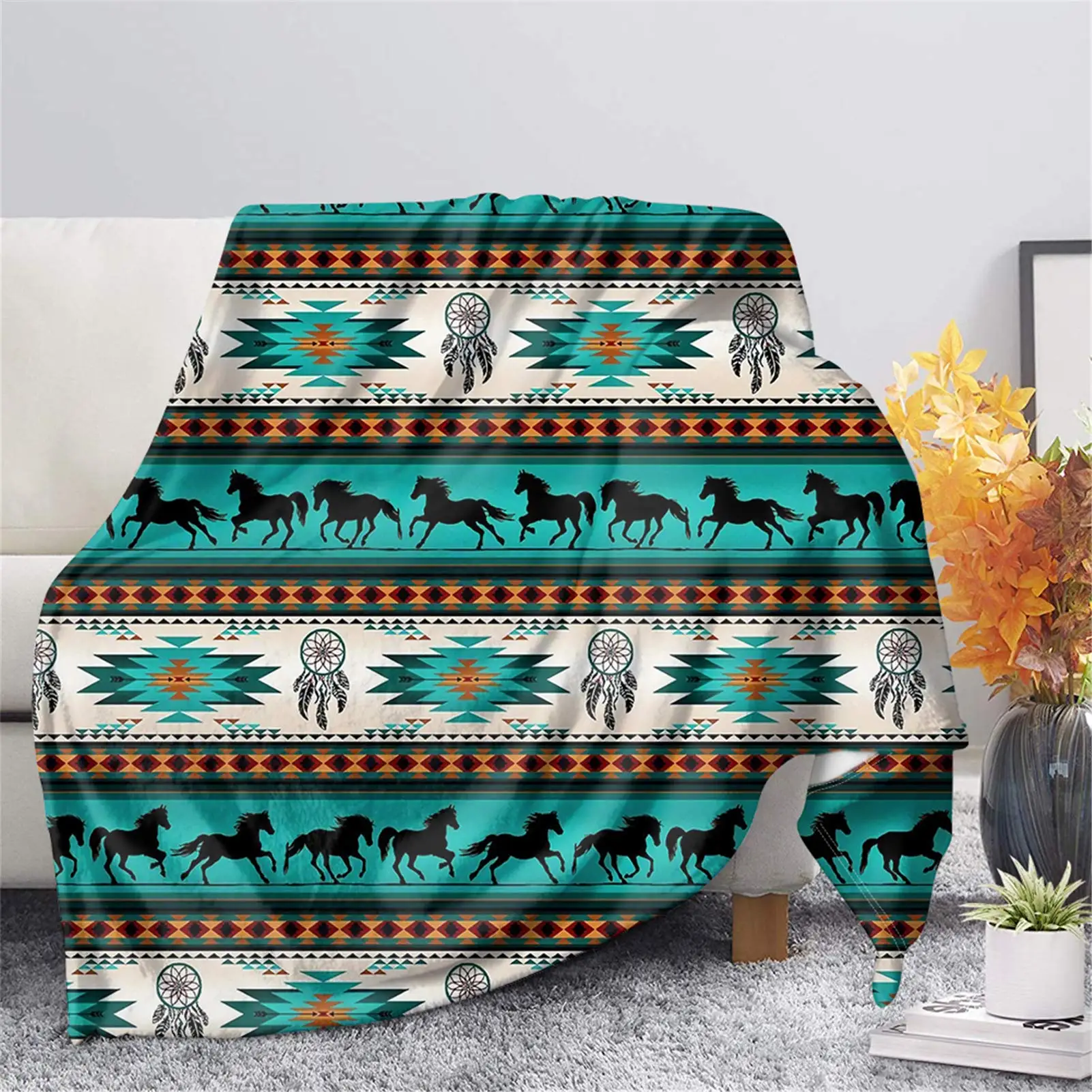 YINGD Coperta in pile nativo del sud-ovest americano indiano azteco Navajo coperta per divano, letto, divano, sedia, morbida coperta sfocata, calda flann 200 cm x 150 cm