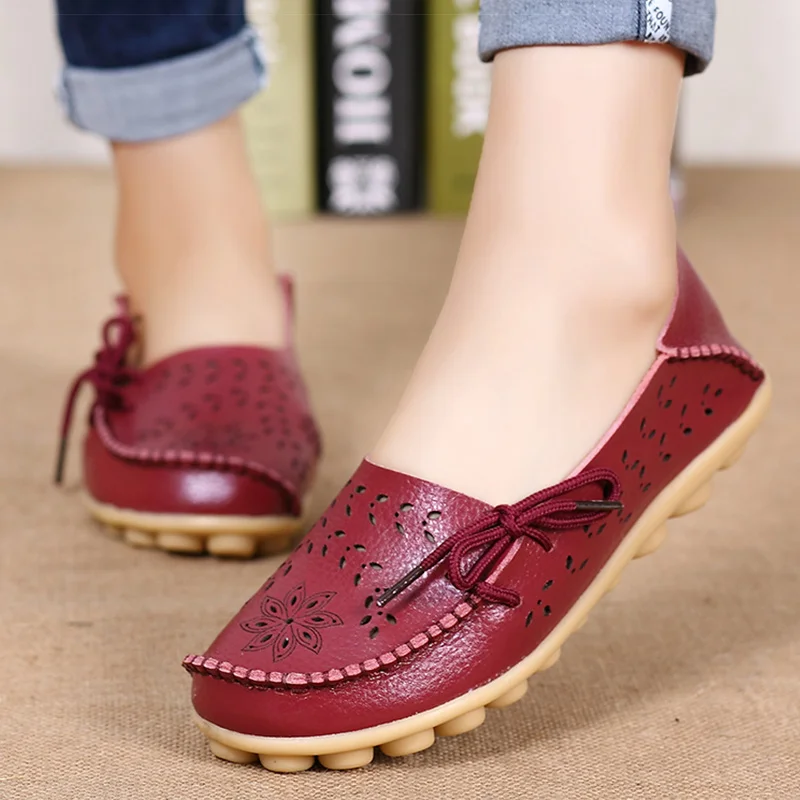 Women Shoes Women Flats Breathable Leather Loafers Slip On Moccasins
