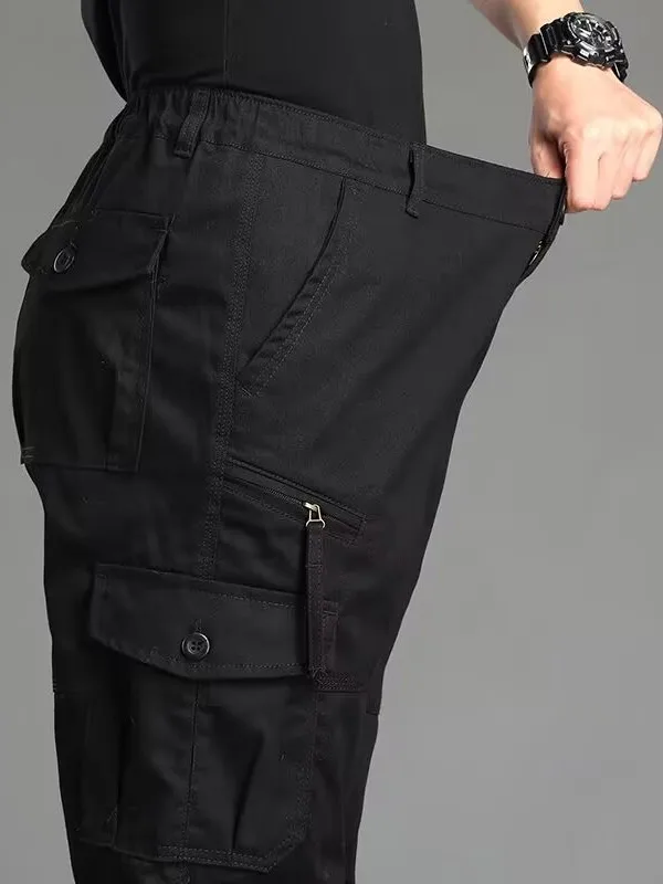 Multi-ket Casual Pants Men's Workwear Loose Straight Leg Wear-Resistant Cuffed Outdoor Tactical Pants Youth Summer Leisure