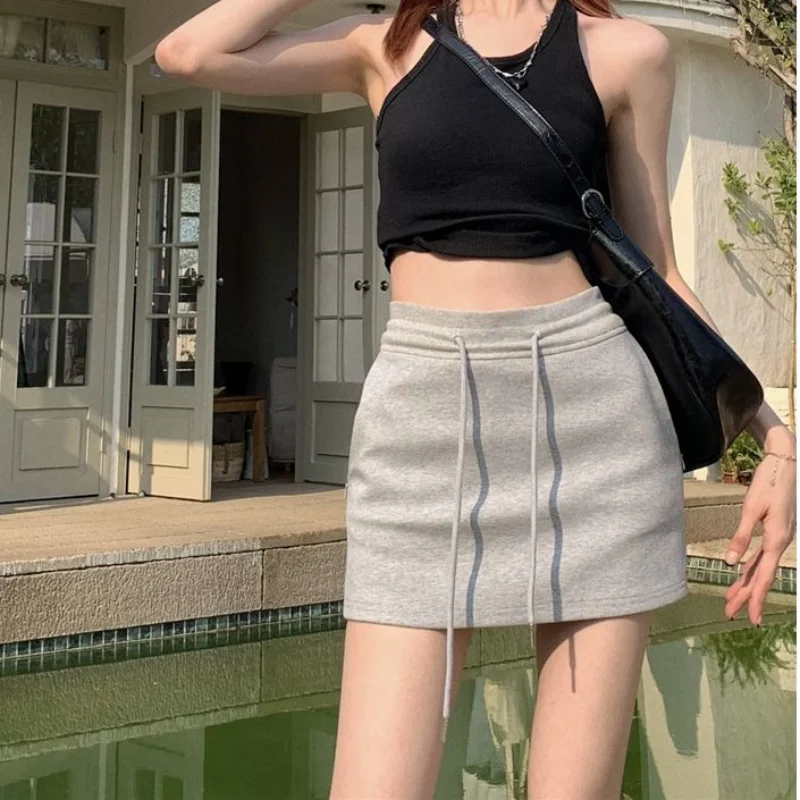 

New High Waist A-line Hip Skirt Women New Clothing Fashion Summer Sexy Drawstring Solid Skirt Pocket Zipper All-match Simplicity