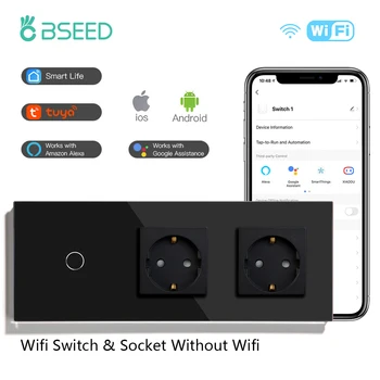 BSEED 1/2/3Gang WiFi สวิทช์ไฟสมาร์ทสวิทช์สัมผัสทํางานร่วมกับ Tuya Smart Life Alexa APP EU ซ็อกเก็ตไฟฟ้า USB Type-C Prots 12