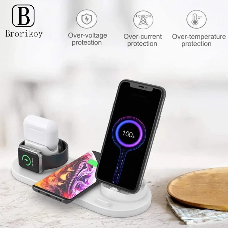 Caricabatterie Wireless 15W 6 In 1 Stazione Di Ricarica Rapida Per Apple Watch 6 5 4 Iphone 14 13 12 11 Xs Max Xr X Airpods Pro3 Supporto Per Supporto