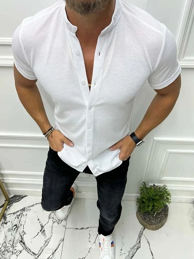 Butemoda Summer Men's Casual Versatile Cotton Shirt Cardigan Tops Short Sleeve  Shirt for Men  Shirt Lange Mouwen Heren