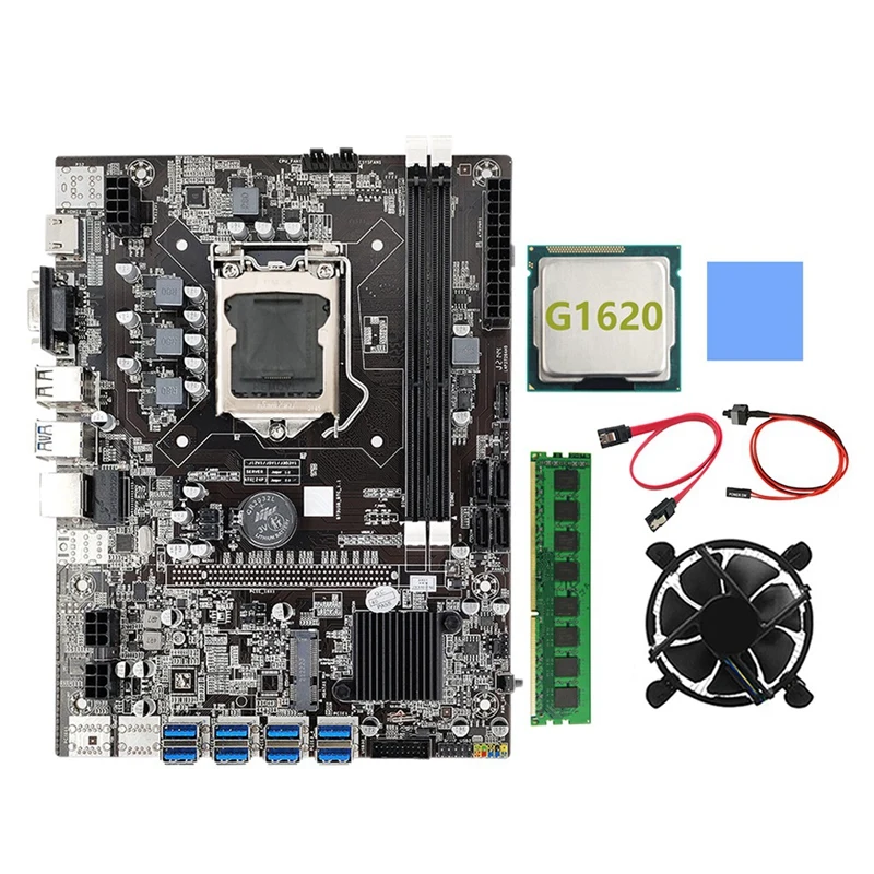 Материнская плата B75 для майнинга LGA1155 8xpcie USB3.0 G1620 ЦП + SATA кабель термоподушка