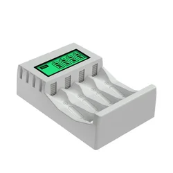 4 - Slot LCD Display Smart Battery Charger for Rechargeable AA/AAA Batteries (White)
