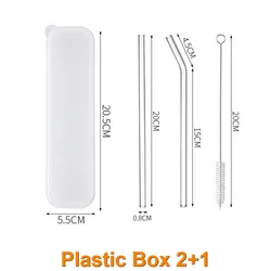 Eco-Friendly Reusable High Borosilicate Glass Straws with Cleaning Brushes for Cocktails and Bar Accessories (Plastic Box 2 1)