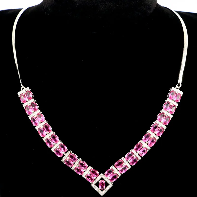 

28g 925 SOLID STERLING SILVER NECKLACE CHAIN Elegant Green Peridot Blue Violet Tanzanite Tourmaline White Sapphire Woman's Gift