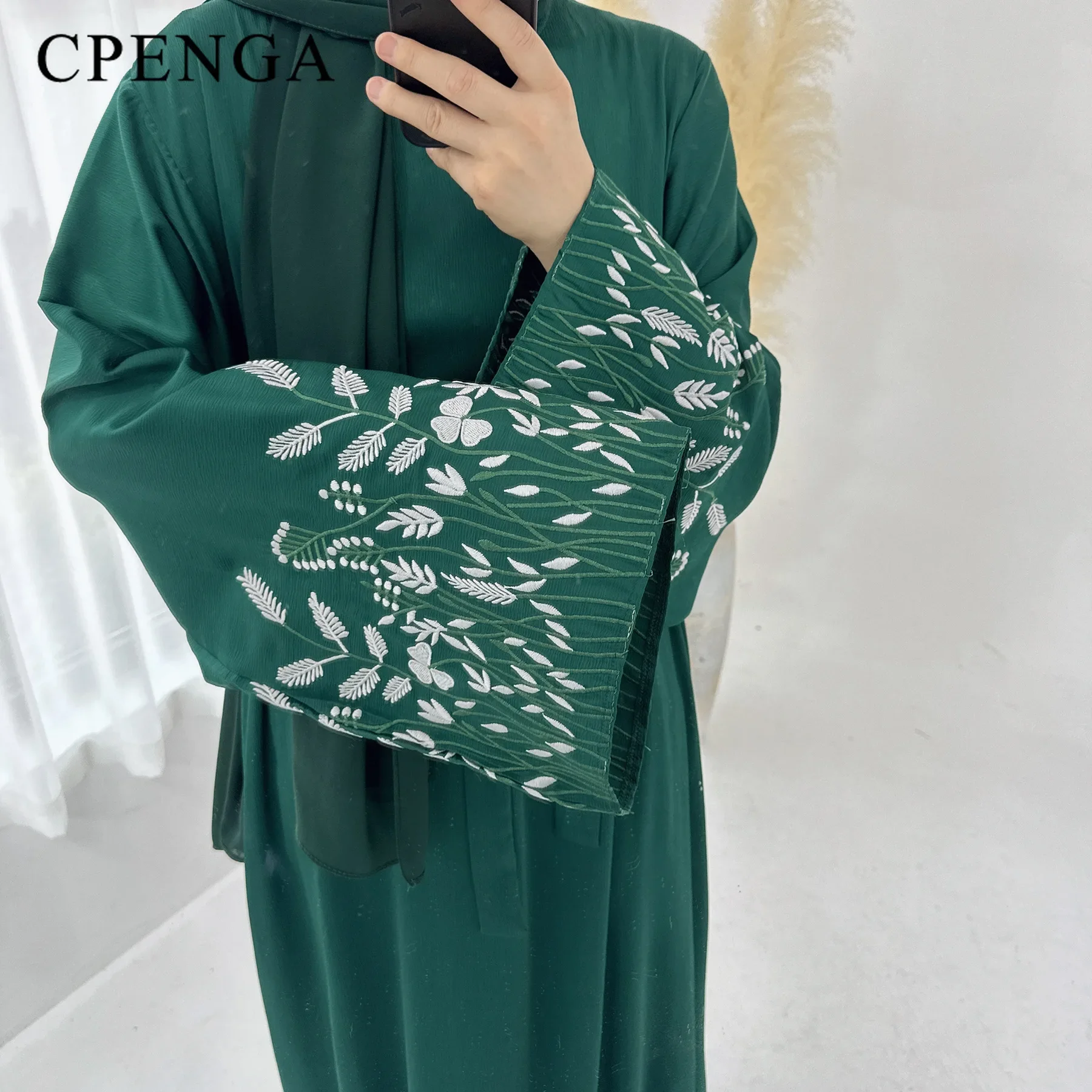 2024 Embroidery Kimono Muslim Robe Syari Female Full Length Muslim Outerwear caftan Black Abaya Saudi Arabia dress for women 2
