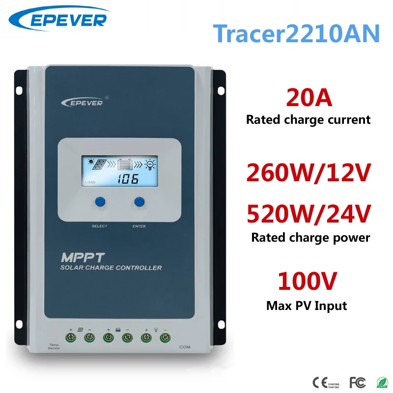EPEVER MPPT Solar Charge Controller 10A/20A/30A 12V/24V LCD LiFePO4