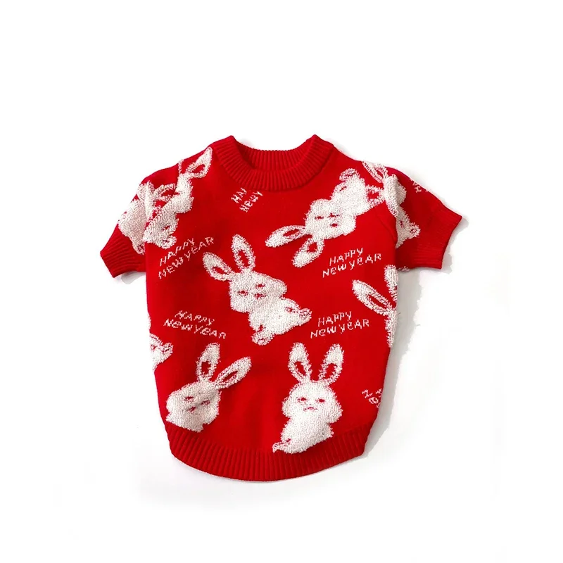 

2023 одежда для маленьких собак, свитер с красным кроликом для щенков, йоркширский наряд с французским бульдогом, одежда для чихуахуа