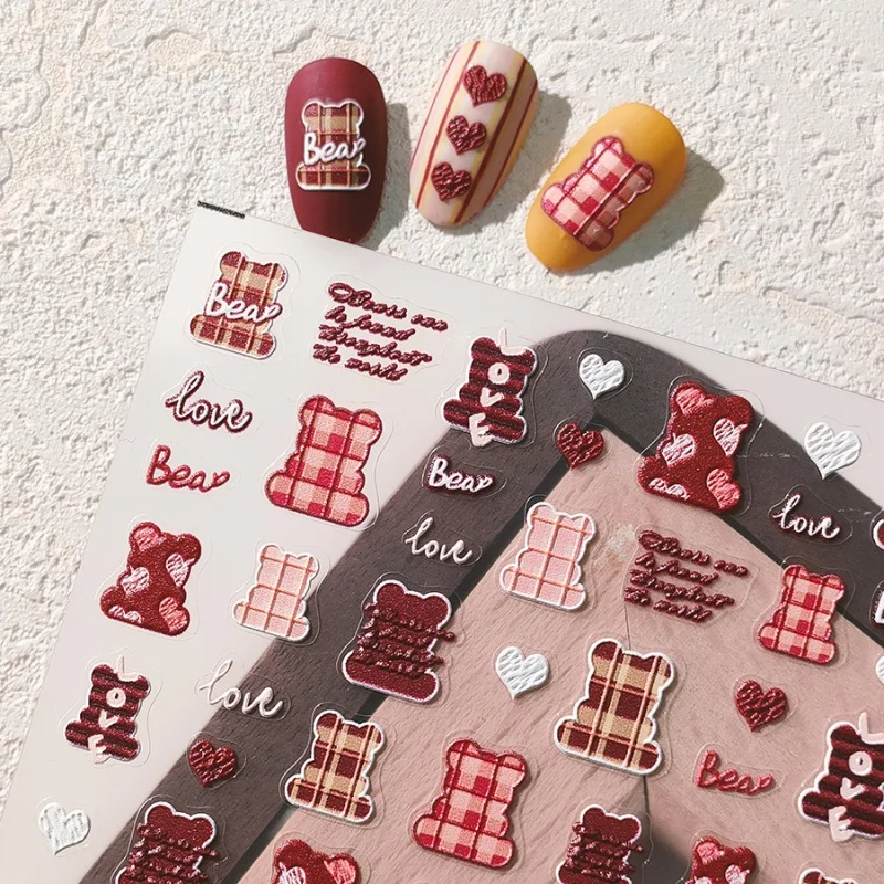 

[Meow.Sensei] Thin Tough Nail Stickers Embossed Christmas Nail Sticker Nail Jewelry TS-3580 Brown Chocolate Bear