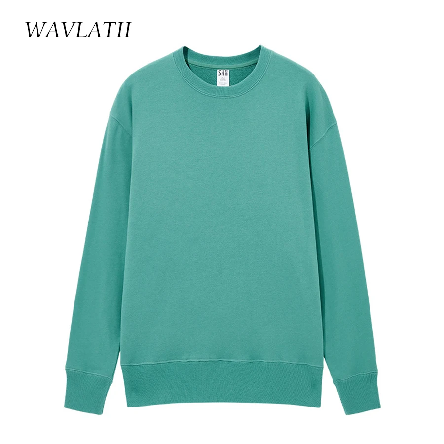 

WAVLATII 2022 New Women Oversized Sweatshirts Female Casual Colors Cotton Terry Hoodie Lady Sporty Tops for Spring Autumn WH2260