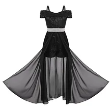

Kids Girls Evening Dress Beading Floral Lace Party Dress Off Shoulder Dress Chiffon Overlay Romper for Girls Dancing Party