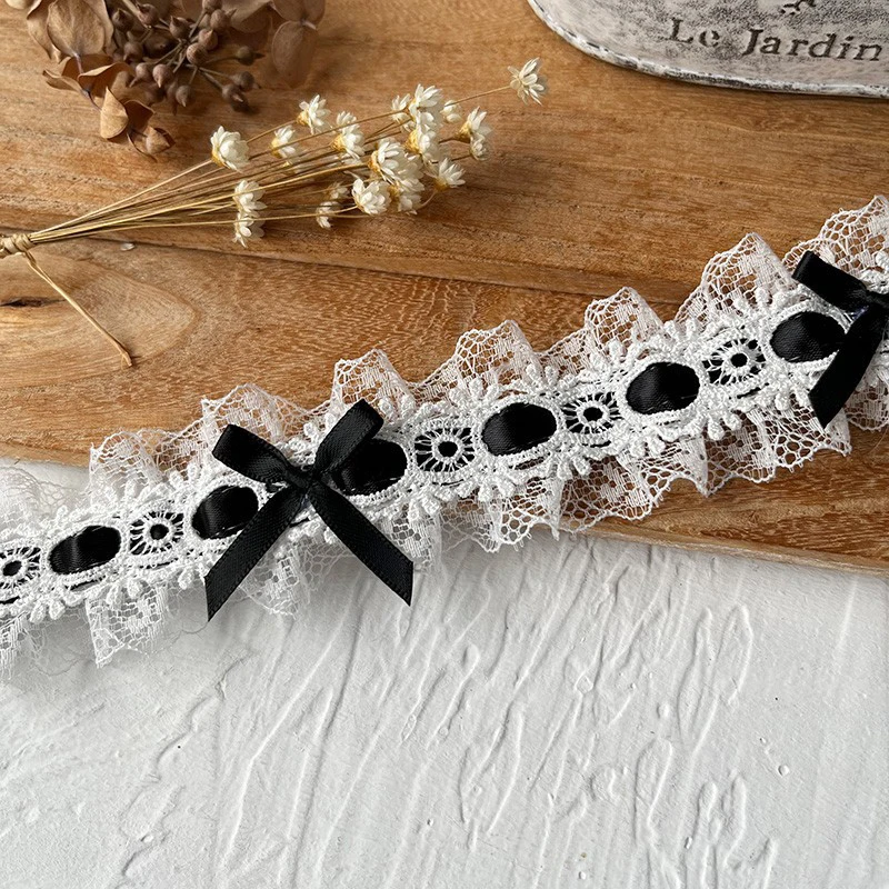 100cm French Lolita Bow Pleated Lace Trim Ribbons For Dress Clothing Curtains Decor Crafts Diy Sewing Accessories Party Supplies