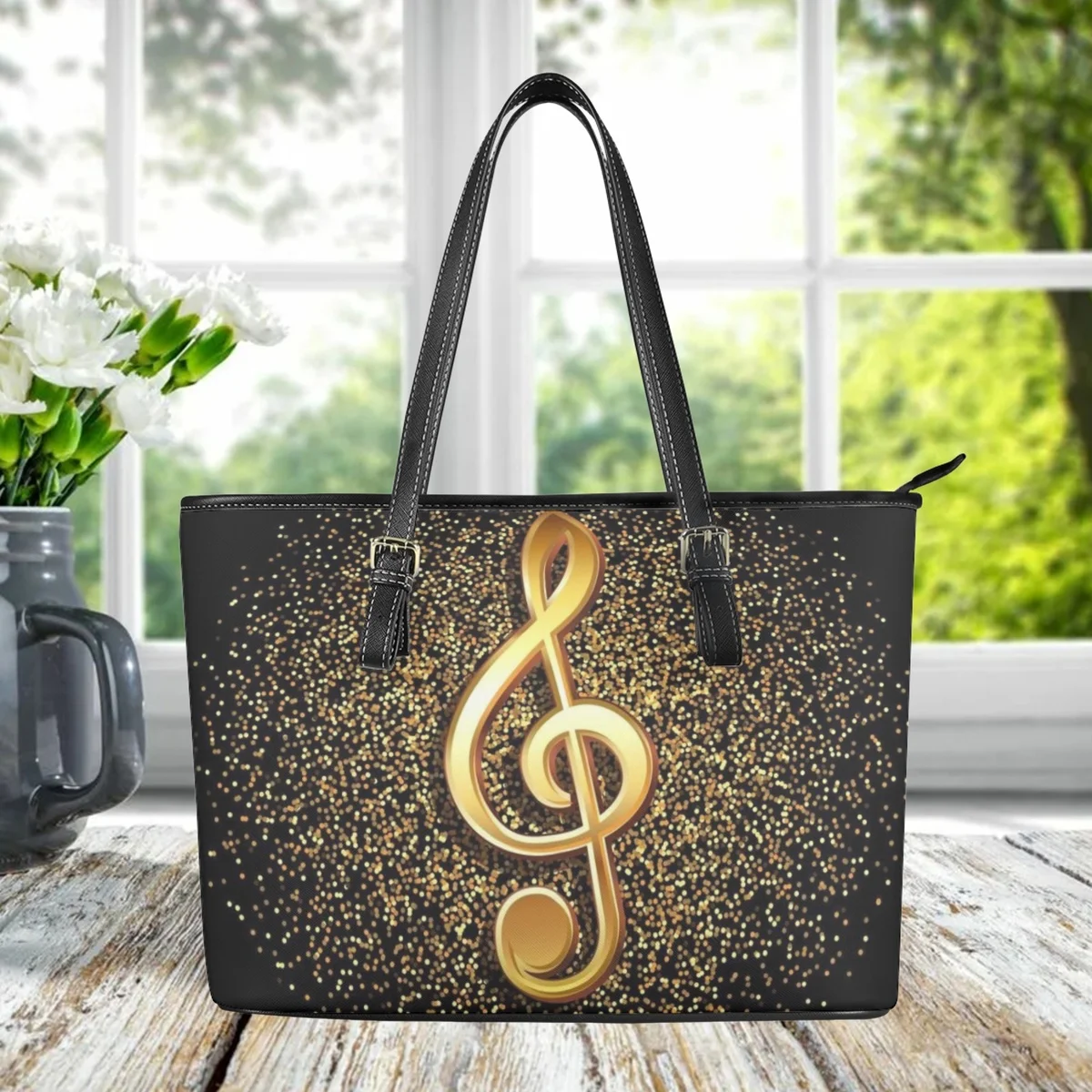 

Gold Notes Luxury Designer PU Leather Shoulder Bags New Music Trendy Street Top Handle Clutch Women Fashion Messenger Bags Purse