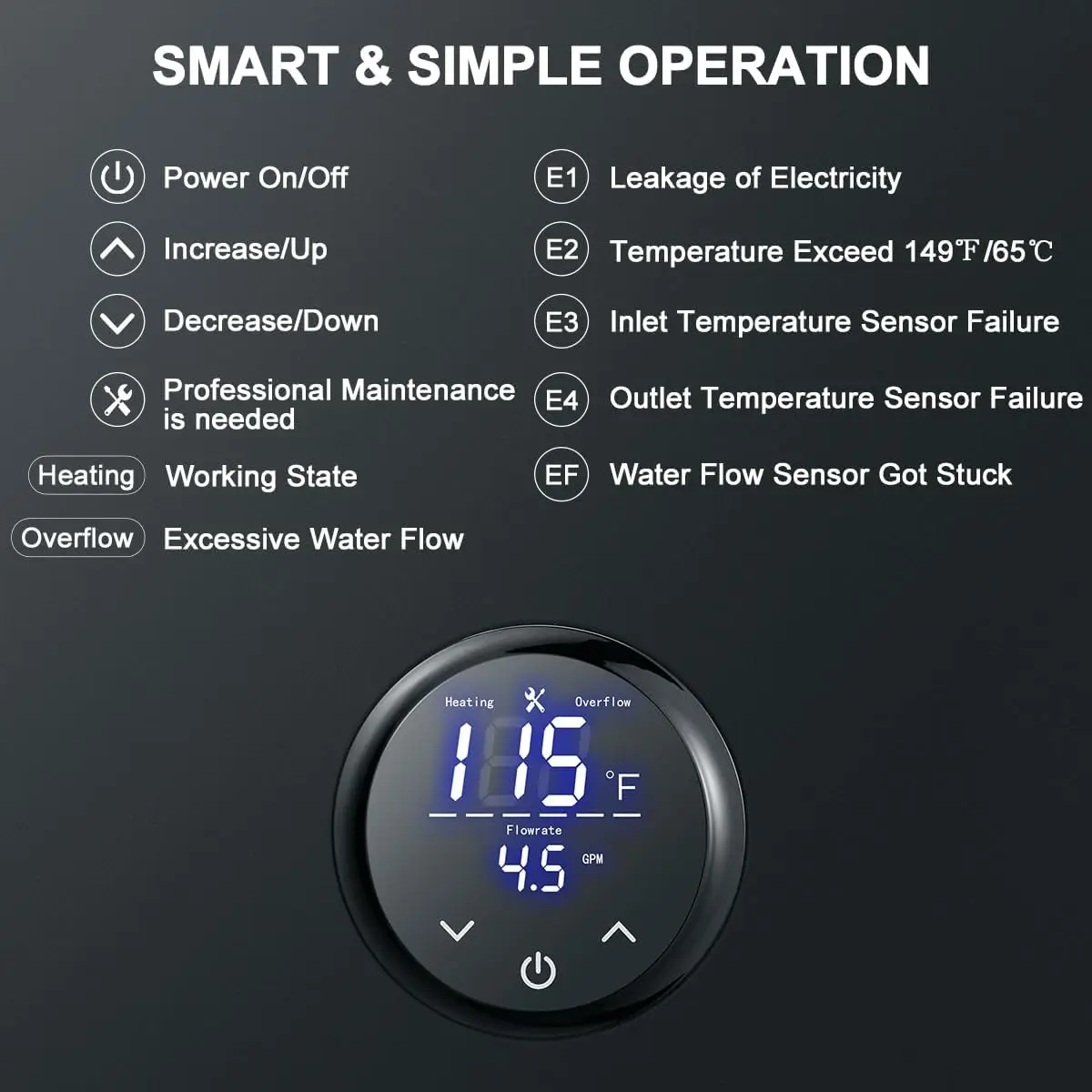 Tankless Hot Water Heater Electric 240V 24kW On Demand Instant Point of Use Endless Smart Water Heater with ETL Certificated